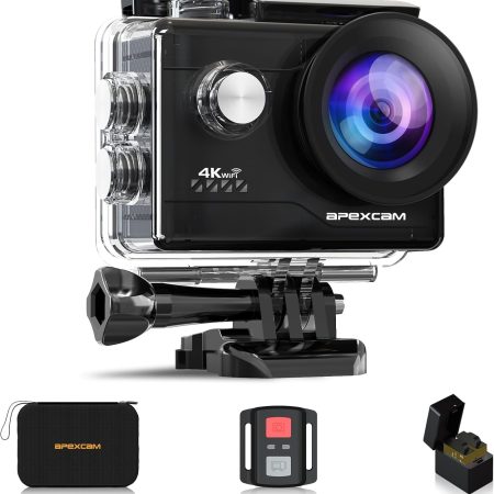 Apexcam Action Camera 4K Sports Camera 20MP 40M 170°Wide-Angle WiFi Waterproof Underwater Camera with 2.4G Remote Control 2 Batteries 2.0'' LCD Ultra HD Camera with Mounting Accessories Kit