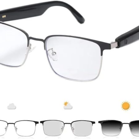 GS03 Photochromic Sunglasses Blue Light Blocking Glasses for Men and Women, Bluetooth Smart Glasses,Polarized Sunglasses with Bluetooth Speaker,Voice Assistant, Open Ear Music & HD Calling