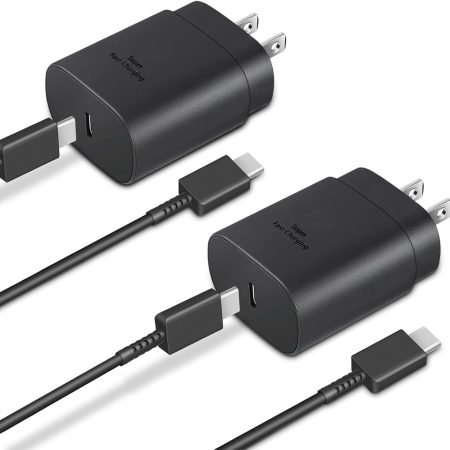 Type C Charger, 2-Pack 25W Type C Super Fast Charging Block with 6ft USB C Charger Cable Compatible with Galaxy S23 Ultra/S23+/S22/S21/S20/Phone 16/16 Plus/16 Pro Max/15/15 Pro Max/15 Plus-Black