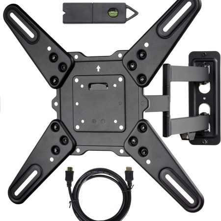 VideoSecu ML531BE2 TV Wall Mount kit with Free Magnetic Stud Finder and HDMI Cable for Most 26-55 TV and New LED UHD TV up to 60 inch 400x400 Full Motion with 20 inch Articulating Arm WT8